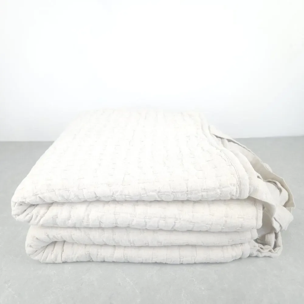 Pottery Barn Euro Sham Pick Stitch Quilted Cotton Linen Minimalist Farmhouse 2pc